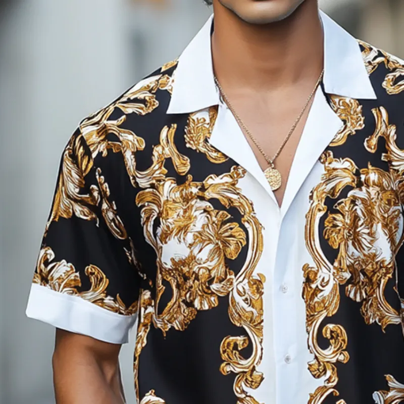 Men's Retro Luxury Palace Style Printed Lapel Short Sleeve Shirt MTA1623D4TO sold by Manly product image thumbnail 3
