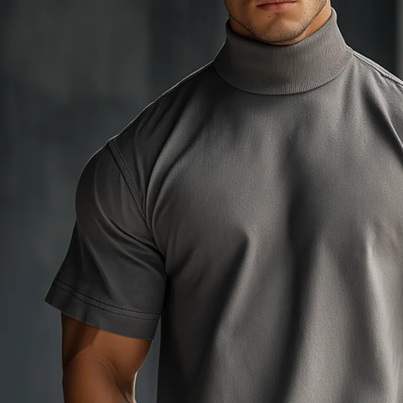 Men's Casual Washed High Collar Short Sleeve T-Shirt MTA1663D8TO sold by Manly product image thumbnail 3