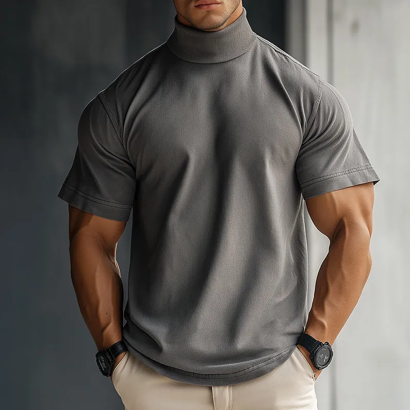 Men's Casual Washed High Collar Short Sleeve T-Shirt MTA1663D8TO sold by Manly product image thumbnail 2