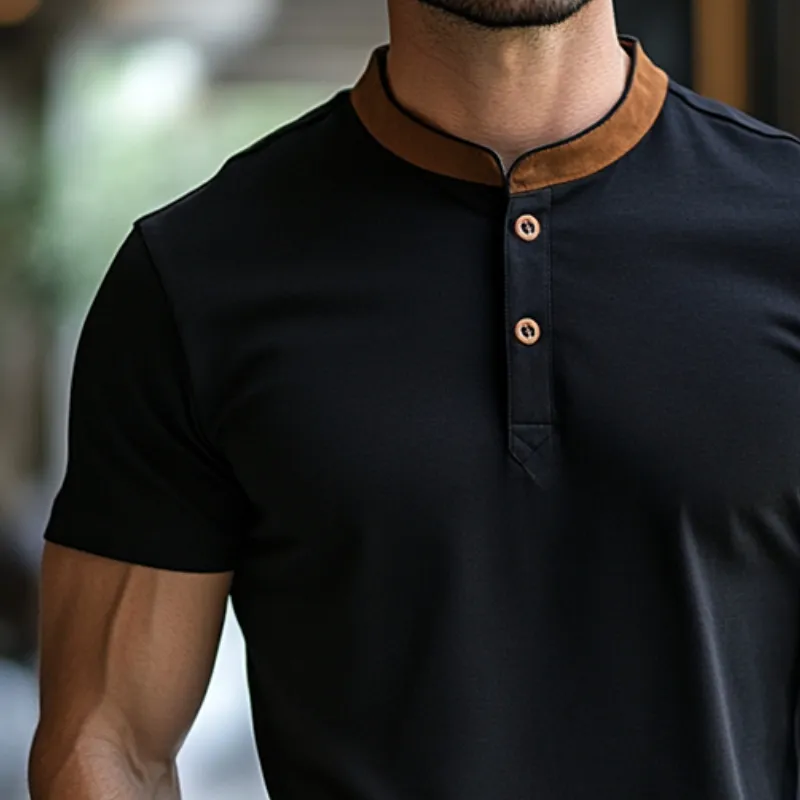 Men's Retro Casual Cotton Colorblock Stand Collar Short Sleeve T-Shirt MTA1601D9TO sold by Manly product image thumbnail 3