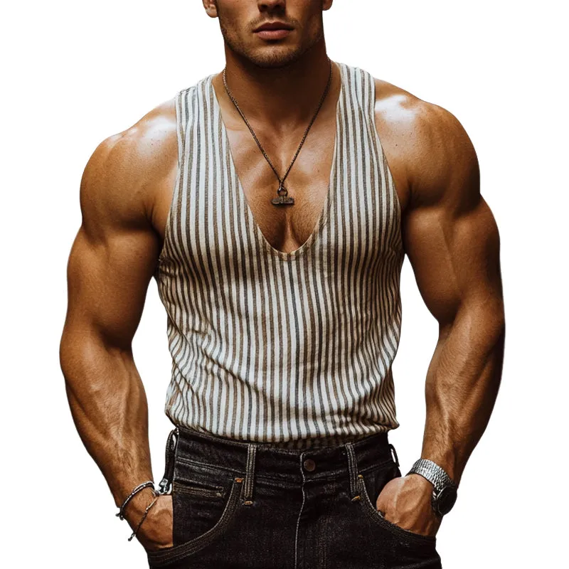 Men's Casual Striped Print Slim Fit Tank Top MTA1782D4X sold by Manly
