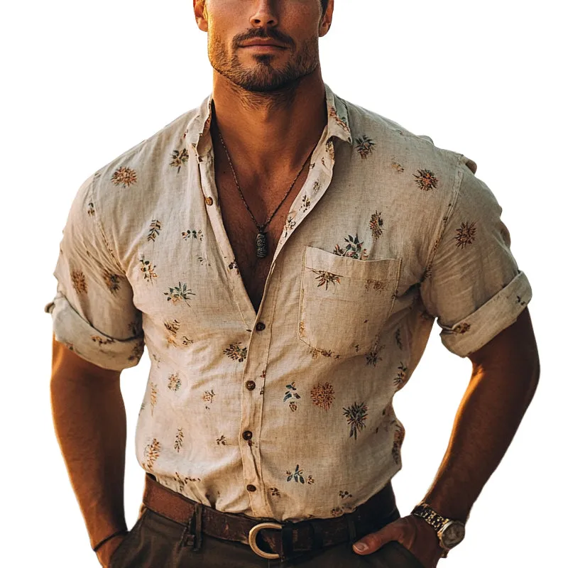 Men's Floral Print Short Sleeve Lapel Shirt MTA1740D9X sold by Manly