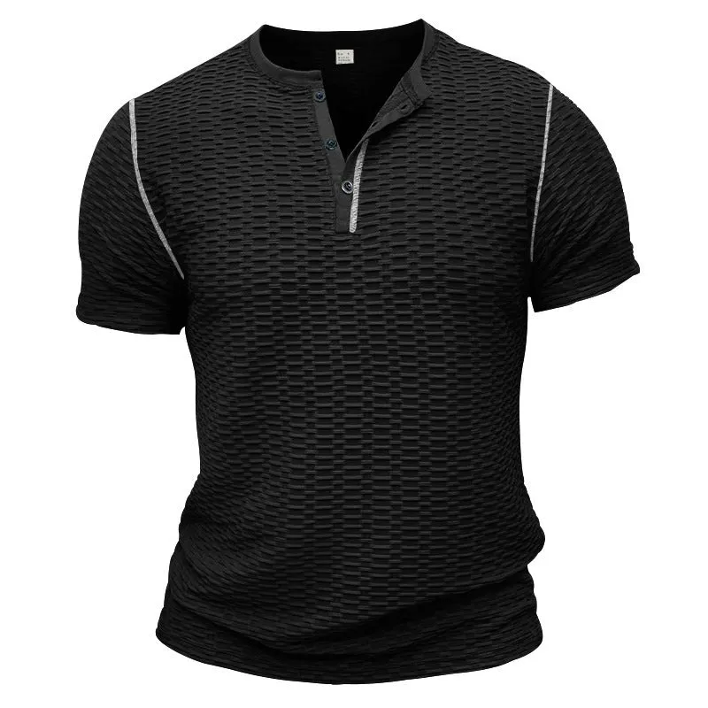 Men's Textured Short Sleeve Henley Neck T-Shirt MTA1744D5X sold by Manly product image thumbnail 4