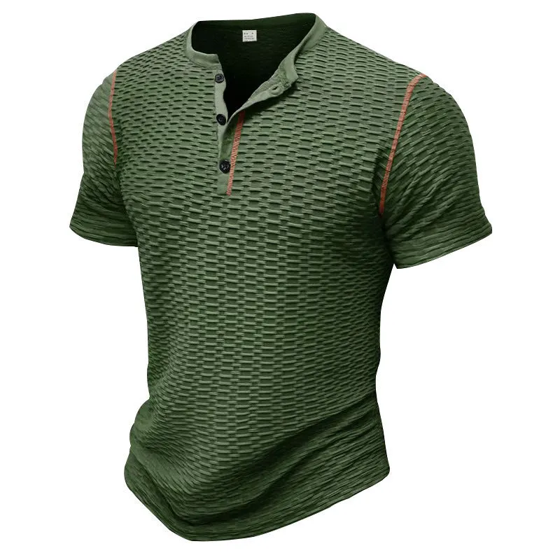 Men's Textured Short Sleeve Henley Neck T-Shirt MTA1744D5X sold by Manly product image thumbnail 5