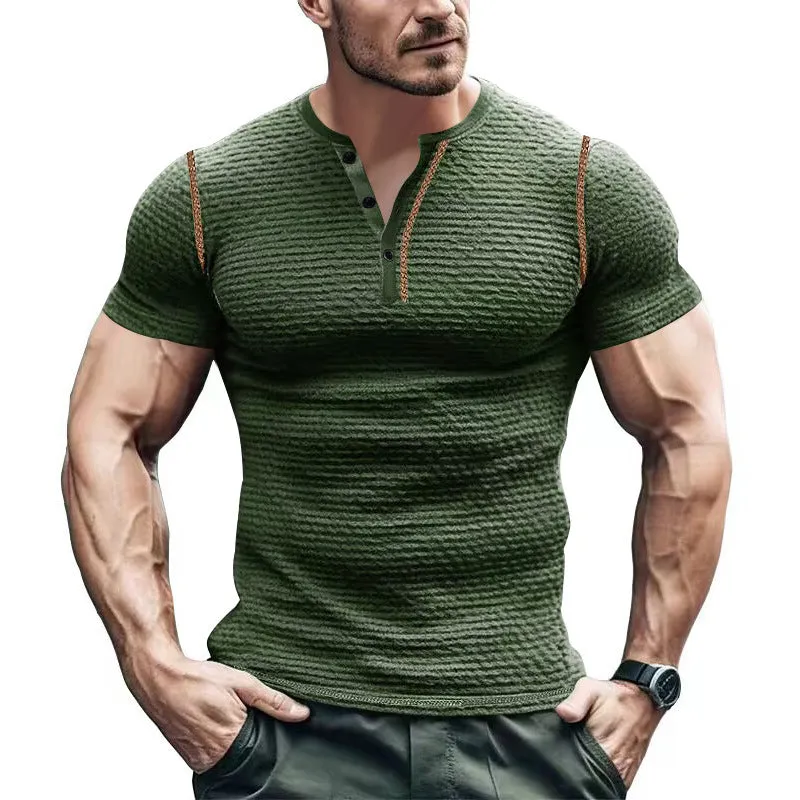 Men's Textured Short Sleeve Henley Neck T-Shirt MTA1744D5X sold by Manly