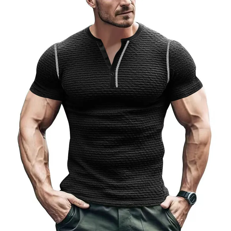 Men's Textured Short Sleeve Henley Neck T-Shirt MTA1744D5X sold by Manly product image thumbnail 3