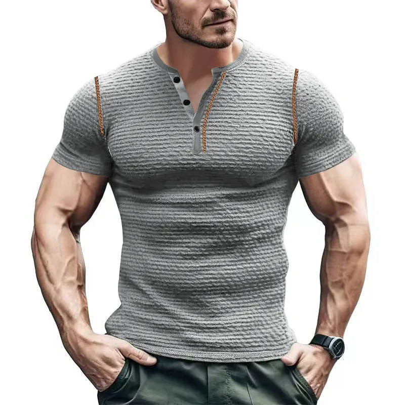 Men's Textured Short Sleeve Henley Neck T-Shirt MTA1744D5X sold by Manly product image thumbnail 2