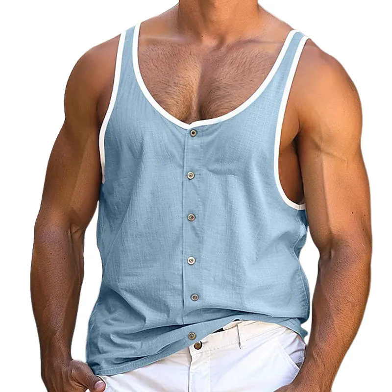 Men's Contrast Button Crew Neck Tank Top MTA1747D1X sold by Manly