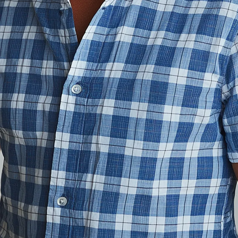 Men's Summer Fashion Retro Plaid Cotton and Linen Casual Shirt MTA1640D0P sold by Manly product image thumbnail 3