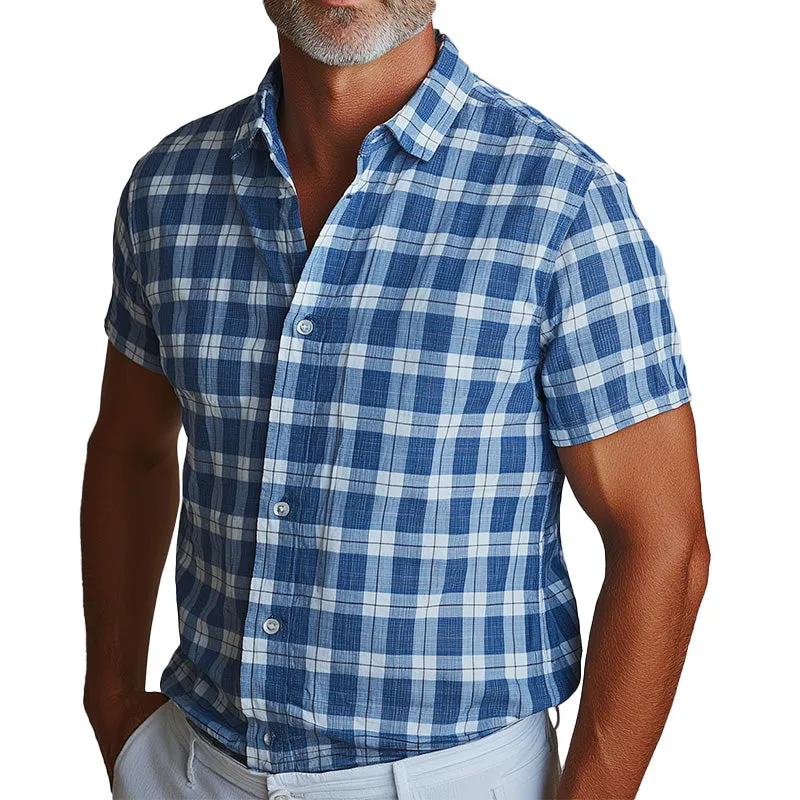 Men's Summer Fashion Retro Plaid Cotton and Linen Casual Shirt MTA1640D0P sold by Manly