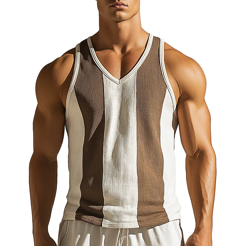 Men's Summer Fashion Cotton and Linen Striped Print Tank Top MTA1794D9P sold by Manly