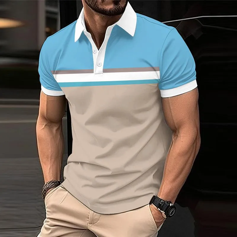 Men's Casual Color Block Striped Short Sleeve Polo Shirt 13537947Y sold by Manly product image thumbnail 3