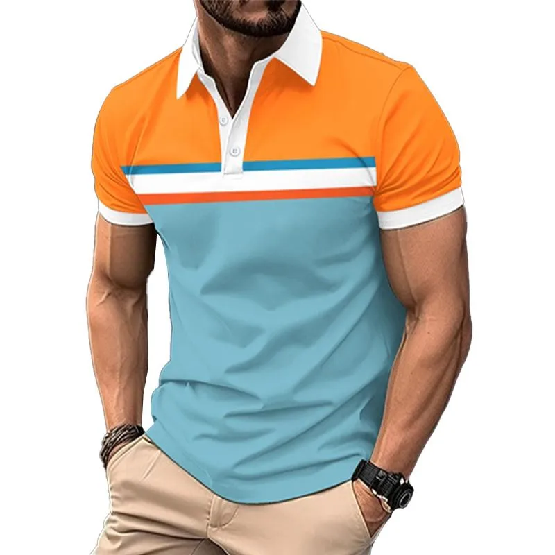 Men's Casual Color Block Striped Short Sleeve Polo Shirt 13537947Y sold by Manly