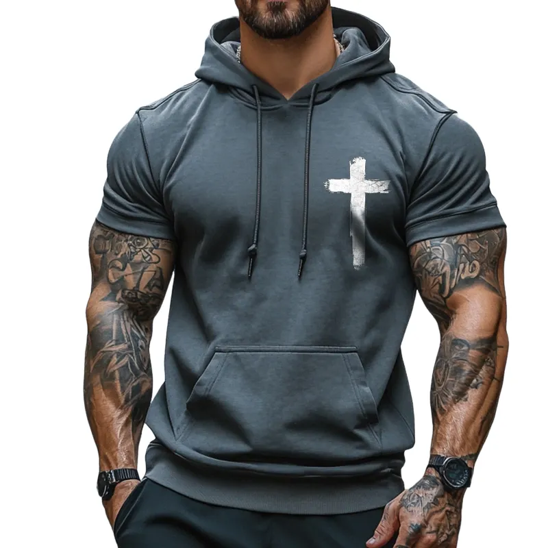 Men's Retro Casual Cross Washed Hooded Short Sleeve T-Shirt MTA2118D5TO sold by Manly