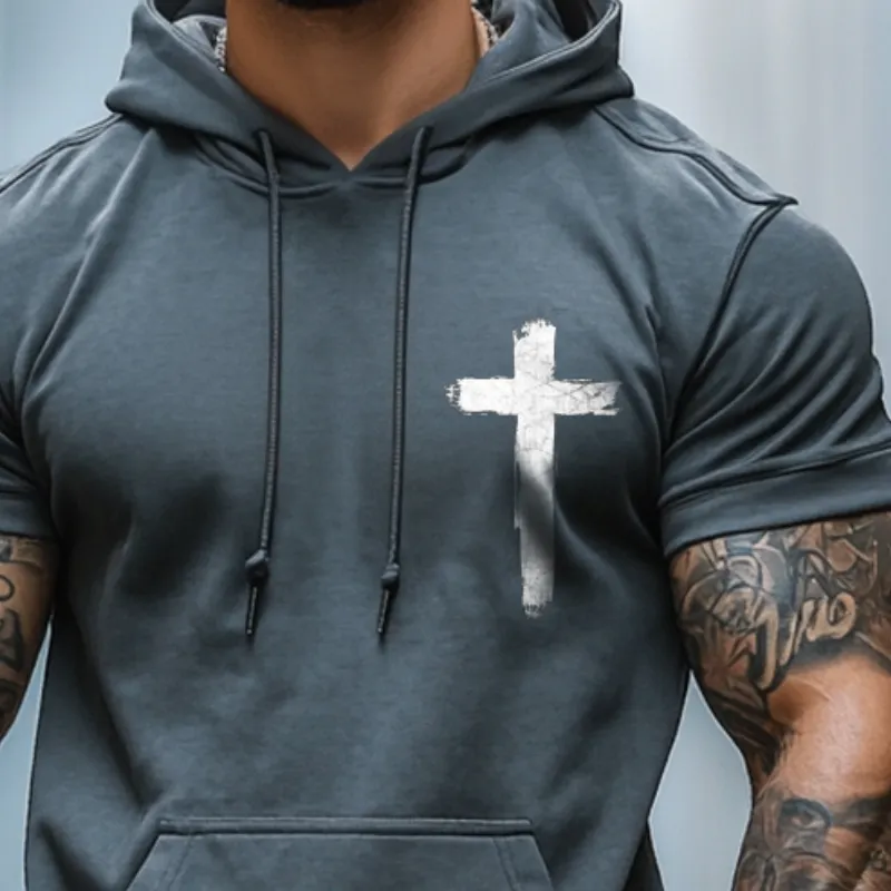 Men's Retro Casual Cross Washed Hooded Short Sleeve T-Shirt MTA2118D5TO sold by Manly product image thumbnail 3