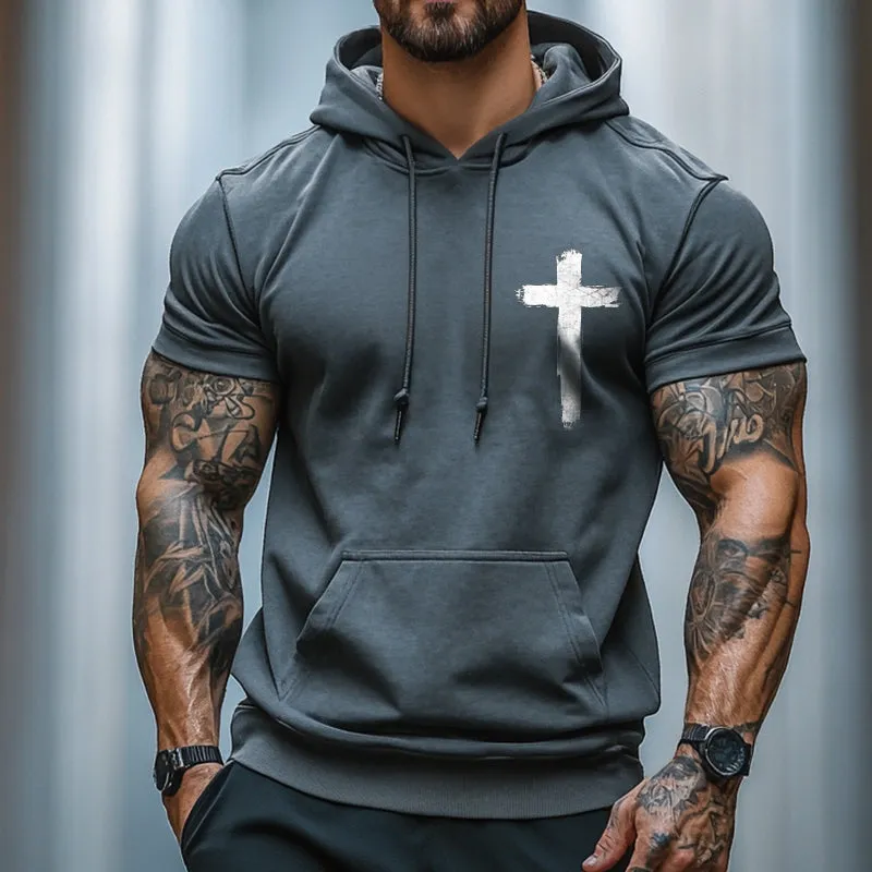 Men's Retro Casual Cross Washed Hooded Short Sleeve T-Shirt MTA2118D5TO sold by Manly product image thumbnail 2