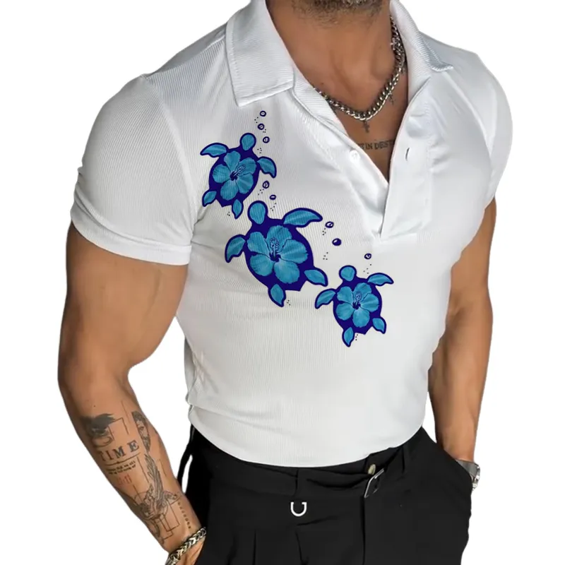 Men's Retro Casual Turtle Print Lapel Short Sleeve T-Shirt MTA2133D6TO sold by Manly