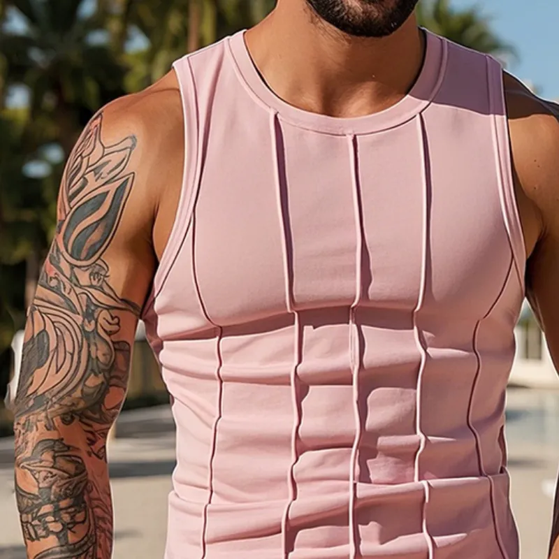 Men's Vintage Casual Cotton Pleated Crew Neck Tank Top MTA2162D6TO sold by Manly product image thumbnail 3