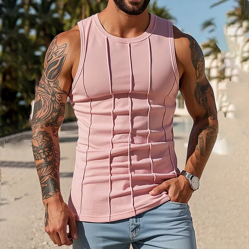 Men's Vintage Casual Cotton Pleated Crew Neck Tank Top MTA2162D6TO sold by Manly product image thumbnail 2