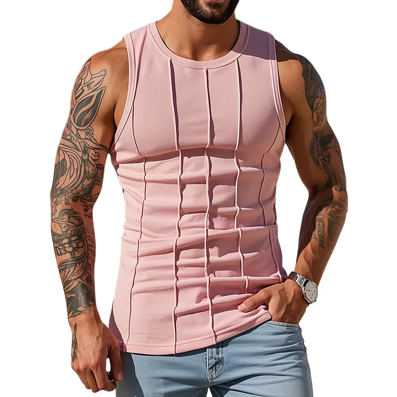 Men's Vintage Casual Cotton Pleated Crew Neck Tank Top MTA2162D6TO sold by Manly