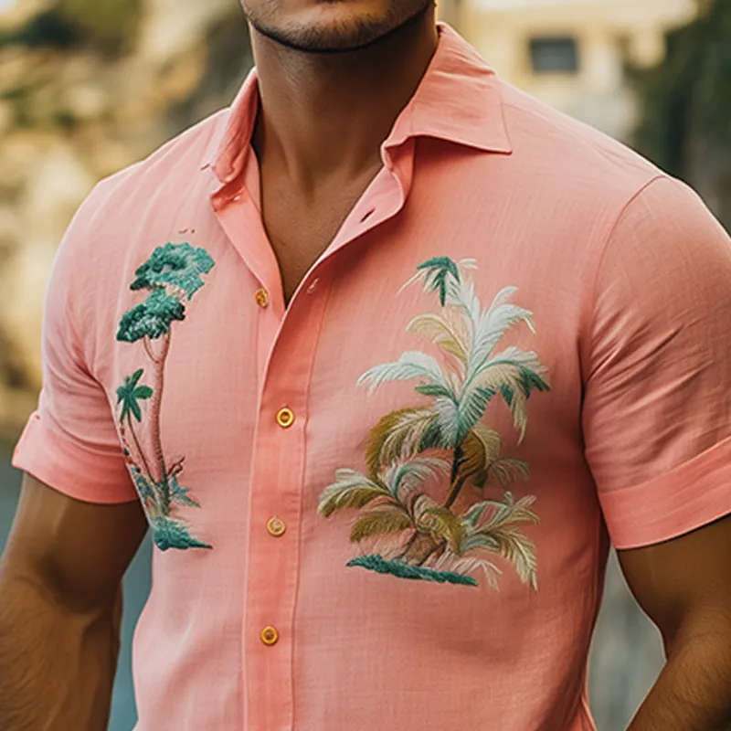 Men's Summer Fashion Hawaiian Style Embroidered Slim Fit Cotton and Linen Short Sleeve Shirt MTA2117D2K sold by Manly product image thumbnail 4