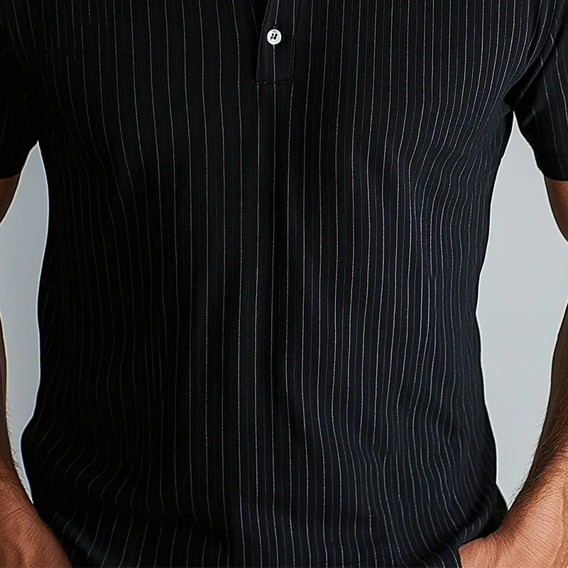 Men's Summer Fashion Elegant Striped Cotton and Linen Henley Shirt MTA2173D1P sold by Manly product image thumbnail 4