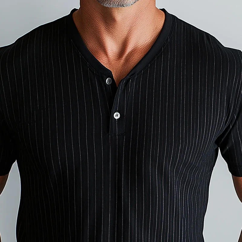 Men's Summer Fashion Elegant Striped Cotton and Linen Henley Shirt MTA2173D1P sold by Manly product image thumbnail 3