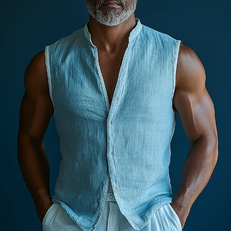 Men's Summer Fashion Solid Color Cotton And Linen Light Breathable Vest MTA2106D5P sold by Manly product image thumbnail 2