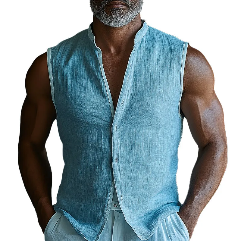 Men's Summer Fashion Solid Color Cotton And Linen Light Breathable Vest MTA2106D5P sold by Manly