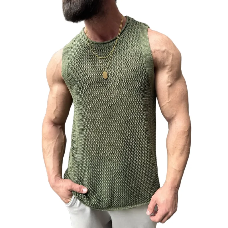 Men's Solid Knit Round Neck Sleeveless Tank Top MTA2126D8Z sold by Manly