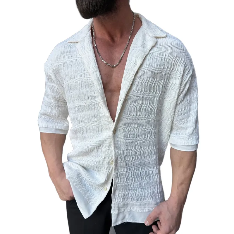 Men's Solid Textured Lapel Short Sleeve Casual Shirt MTA2186D2Z sold by Manly