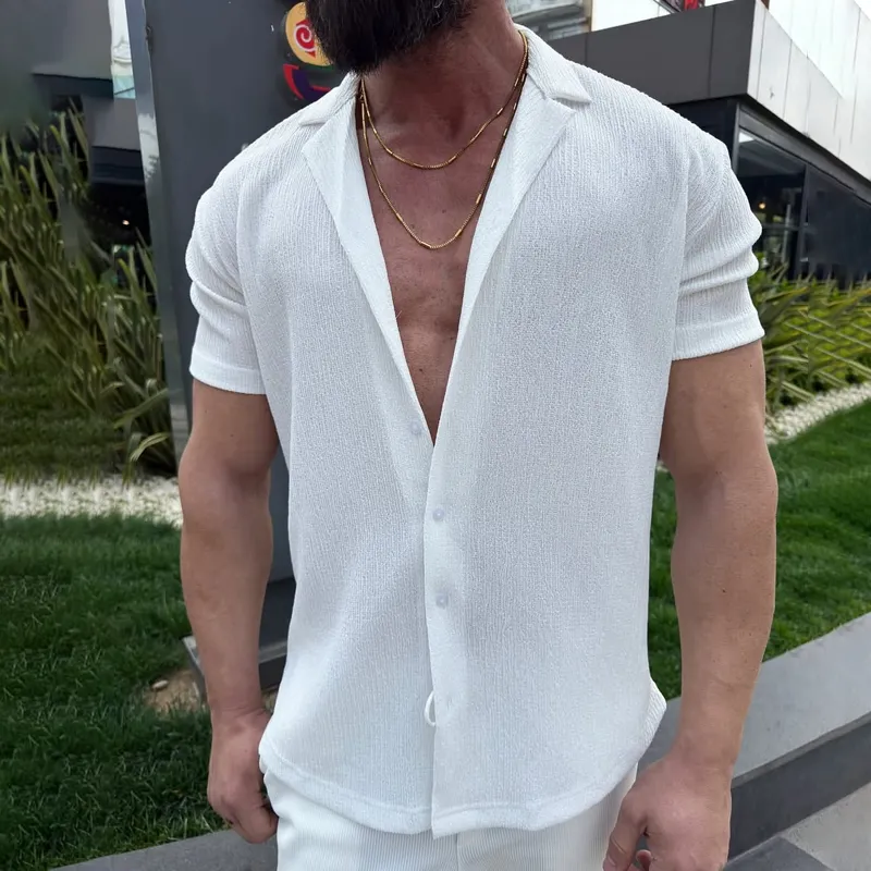 Men's Solid Textured Lapel Short Sleeve Casual Shirt MTA2189D1Z sold by Manly product image thumbnail 2