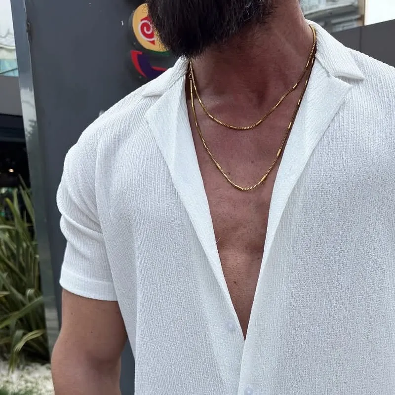 Men's Solid Textured Lapel Short Sleeve Casual Shirt MTA2189D1Z sold by Manly product image thumbnail 3