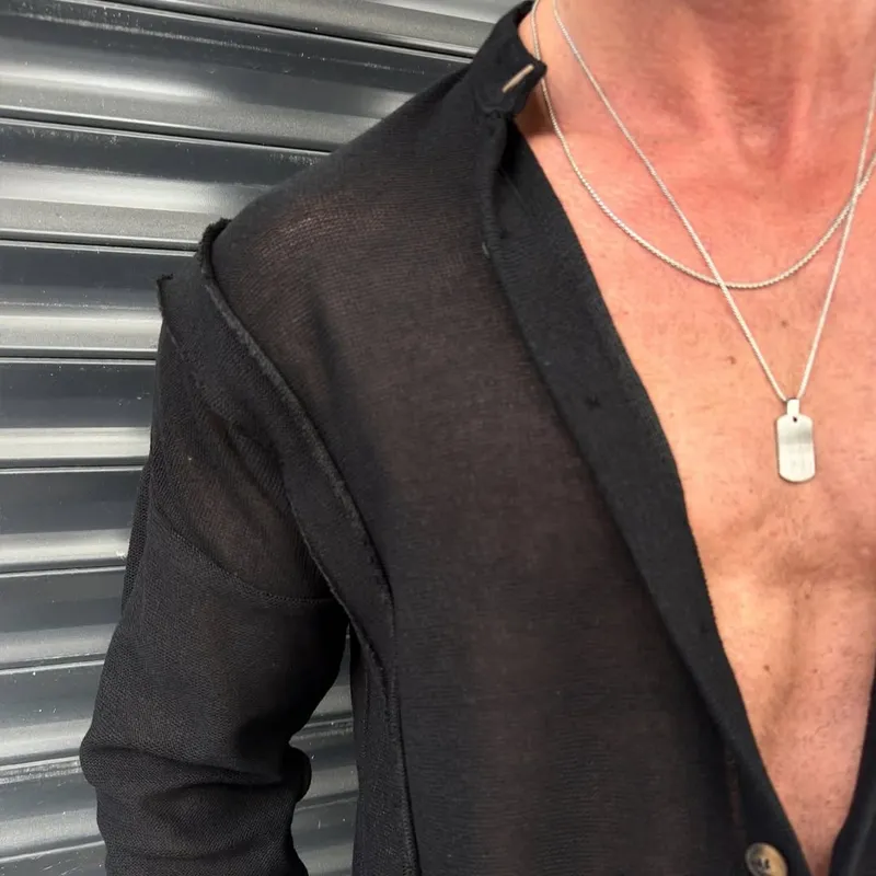 Men's Solid Color Stand Collar Long Sleeve Casual Shirt MTA2173D9Z sold by Manly product image thumbnail 3