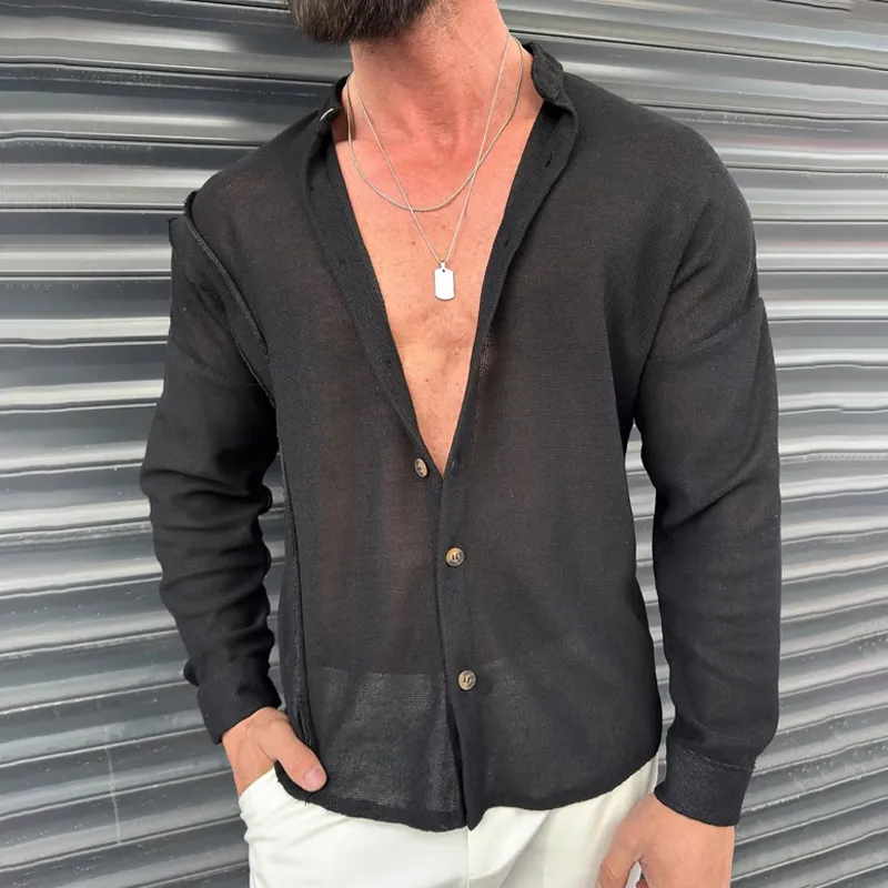 Men's Solid Color Stand Collar Long Sleeve Casual Shirt MTA2173D9Z sold by Manly product image thumbnail 2