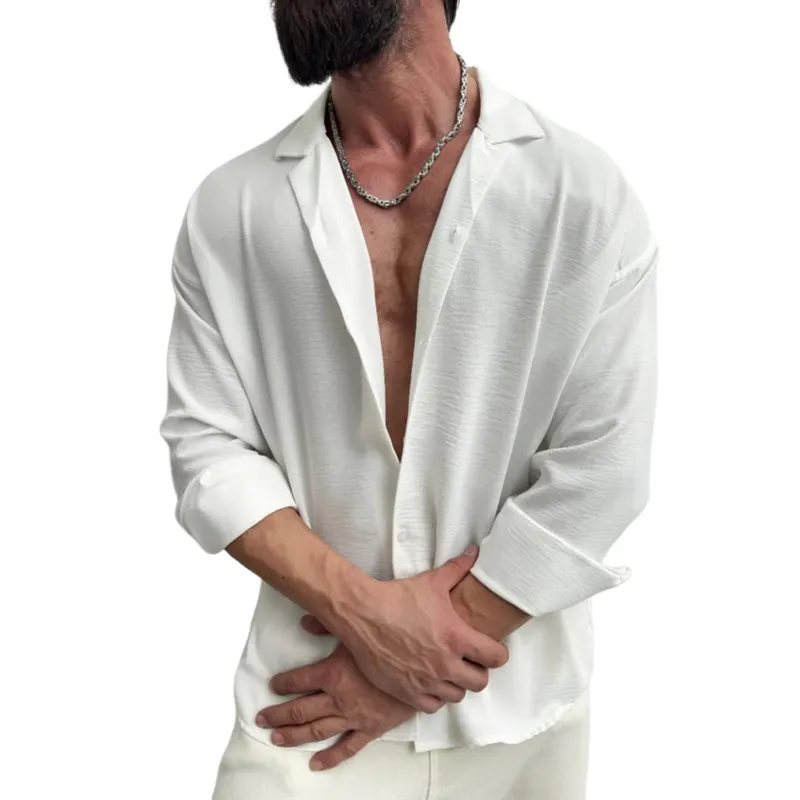 Men's Solid Textured Lapel Long Sleeve Casual Shirt MTA2157D9Z sold by Manly