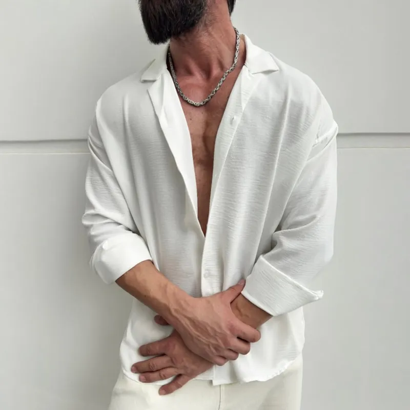 Men's Solid Textured Lapel Long Sleeve Casual Shirt MTA2157D9Z sold by Manly product image thumbnail 2