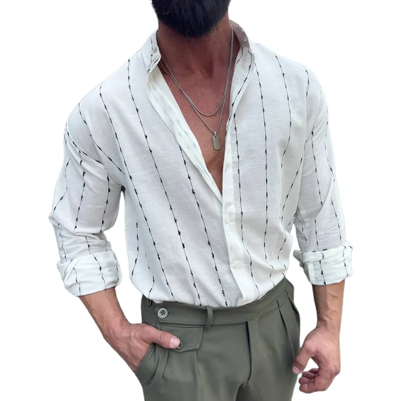 Mens Ethnic Striped Lapel Long Sleeve Casual Shirt MTA2198D6Z sold by Manly