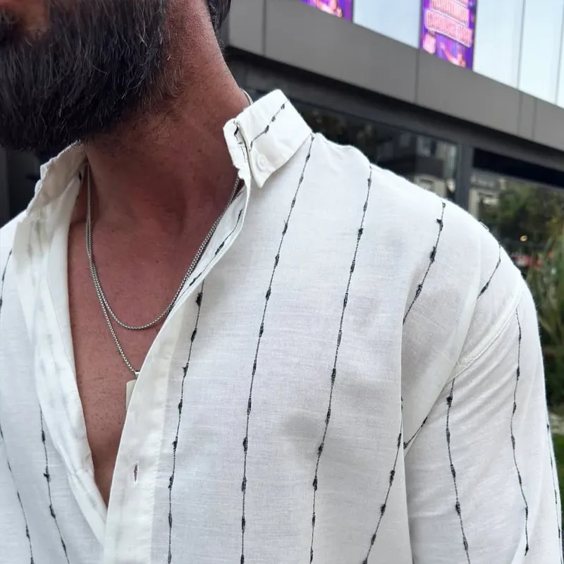 Mens Ethnic Striped Lapel Long Sleeve Casual Shirt MTA2198D6Z sold by Manly product image thumbnail 3