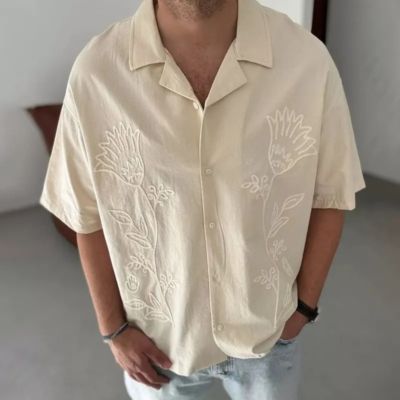 Men's Floral Embroidered Lapel Short Sleeve Shirt MTA2196D0Z sold by Manly product image thumbnail 2