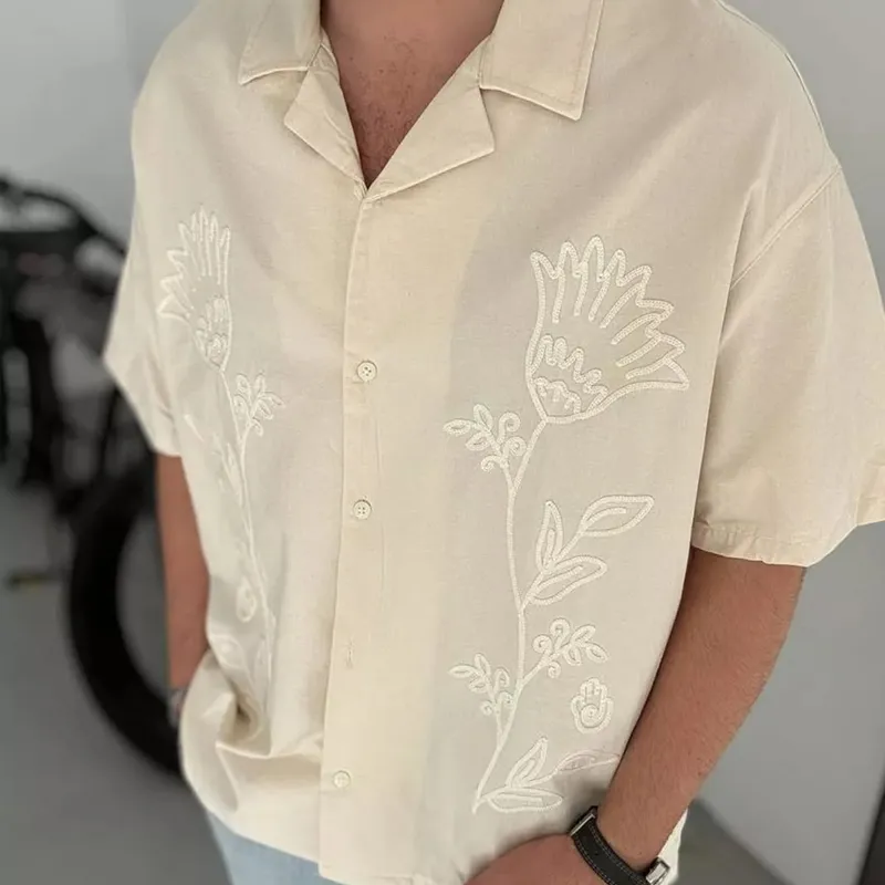 Men's Floral Embroidered Lapel Short Sleeve Shirt MTA2196D0Z sold by Manly product image thumbnail 3