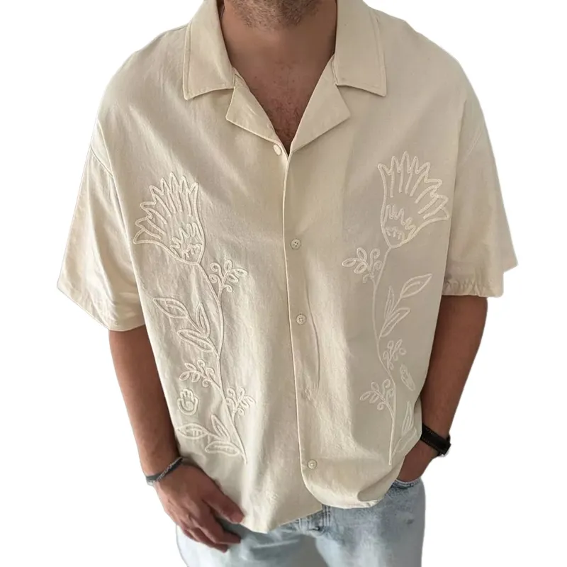 Men's Floral Embroidered Lapel Short Sleeve Shirt MTA2196D0Z sold by Manly