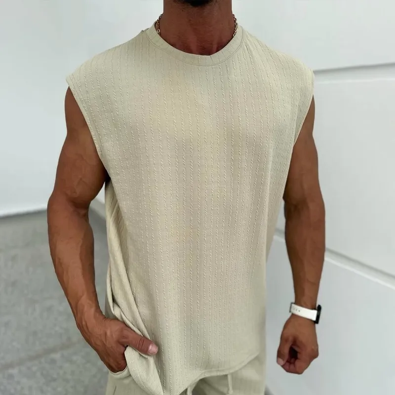 Men's Solid Color Round Neck Sleeveless Tank Top MTA2147D0Z sold by Manly product image thumbnail 2