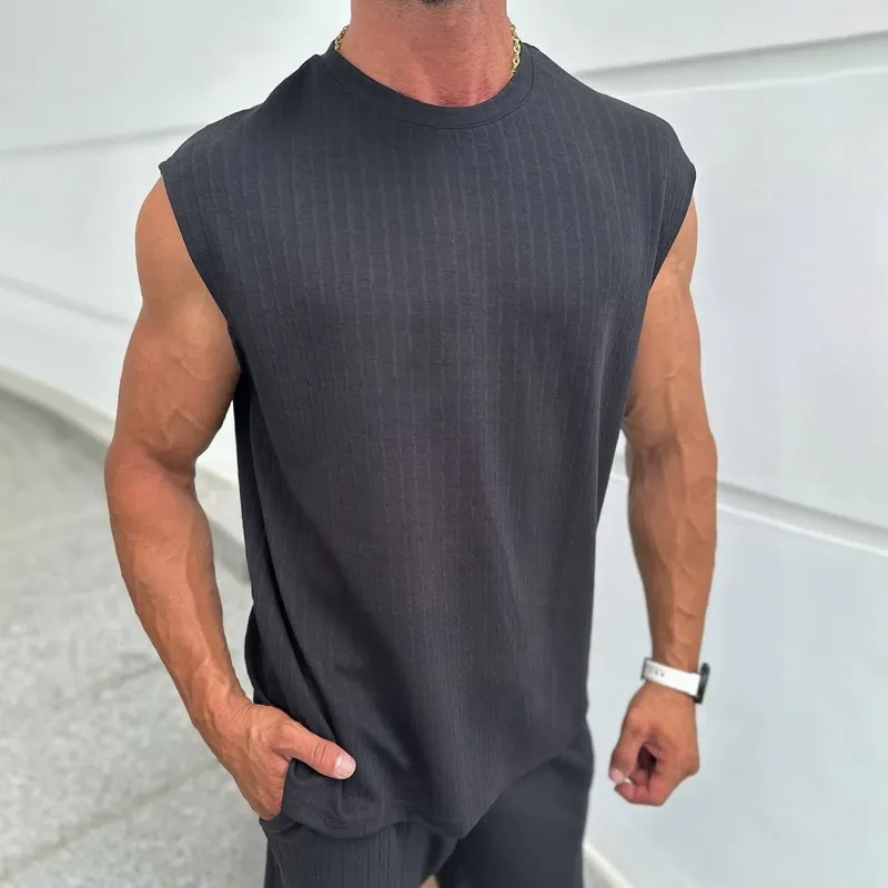 Men's Solid Color Round Neck Sleeveless Tank Top MTA2147D0Z sold by Manly product image thumbnail 3