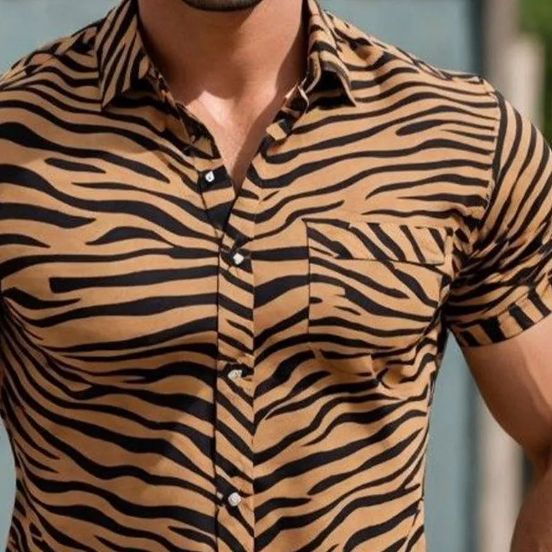 Men's Summer Comfort Tiger Texture Short Sleeve Shirt MTA2195D2U sold by Manly product image thumbnail 3