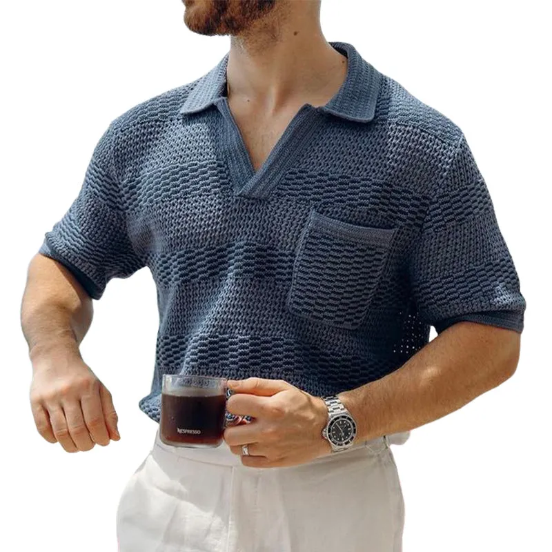 Men's Summer Classic V-neck Breathable Knitted T-shirt MTA2113D5U sold by Manly