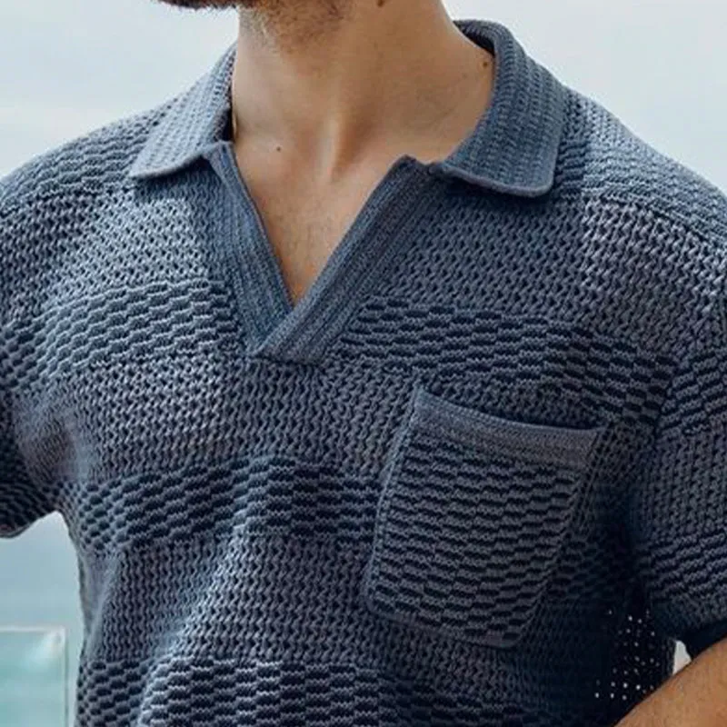 Men's Summer Classic V-neck Breathable Knitted T-shirt MTA2113D5U sold by Manly product image thumbnail 3