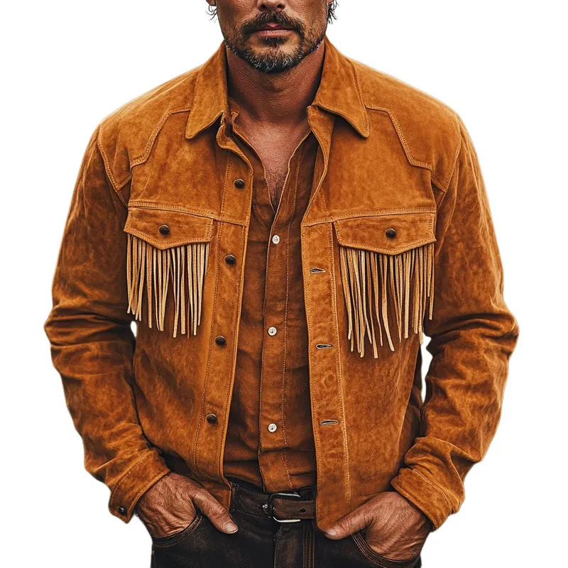 Men's Western Cowboy Suede Tassel Long Sleeve Shirt MTA2121D8U sold by Manly