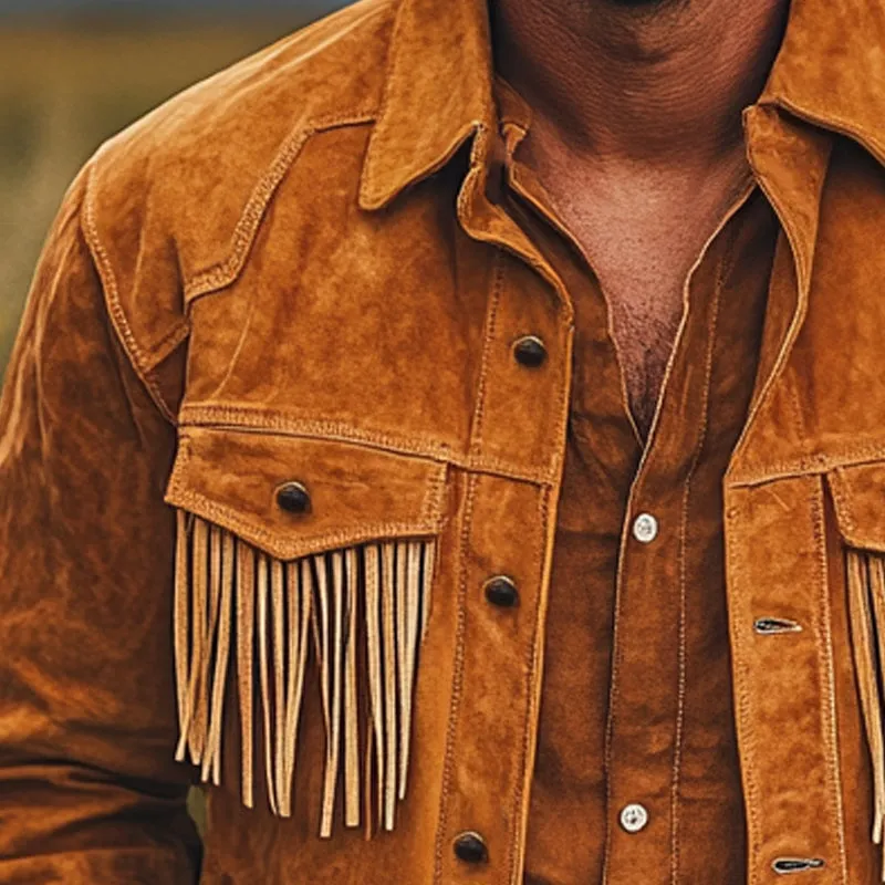 Men's Western Cowboy Suede Tassel Long Sleeve Shirt MTA2121D8U sold by Manly product image thumbnail 3