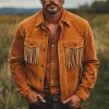 Men's Western Cowboy Suede Tassel Long Sleeve Shirt MTA2121D8U sold by Manly
